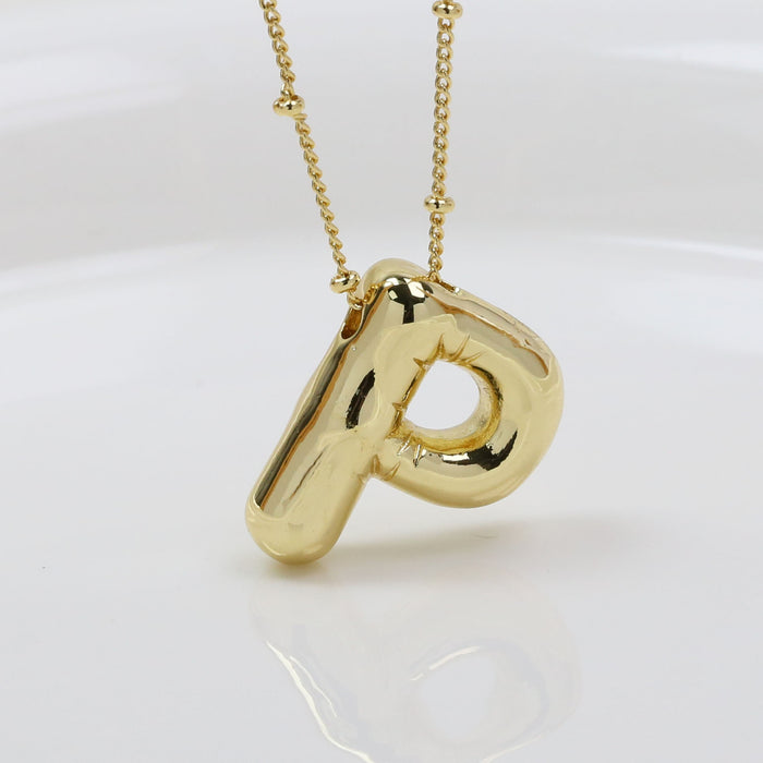 Wholesale 2PCS 18k Brass Glossy Balloon 26 English Letter Necklace JDC-NE-BaiYi006