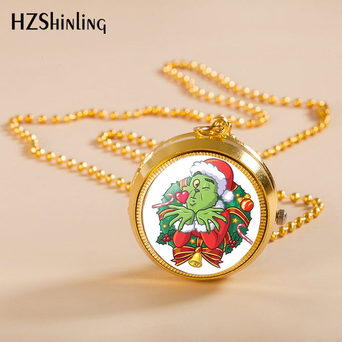 Wholesale Alloy Christmas Monster Grinch Rotating Pocket Watch JDC-PH-XiangL002