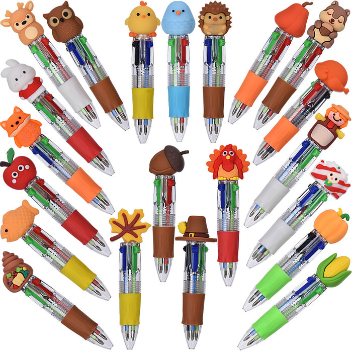 Wholesale Cute Thanksgiving Mini Four-color Ballpoint Pen Children' s Multicolor Hand Journal Marker Pen Student Stationery