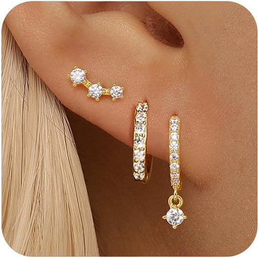 Wholesale Fashionable zircon inlaid earrings, light luxury, simple octagonal star geometric diamond inlaid pendant earrings, versatile