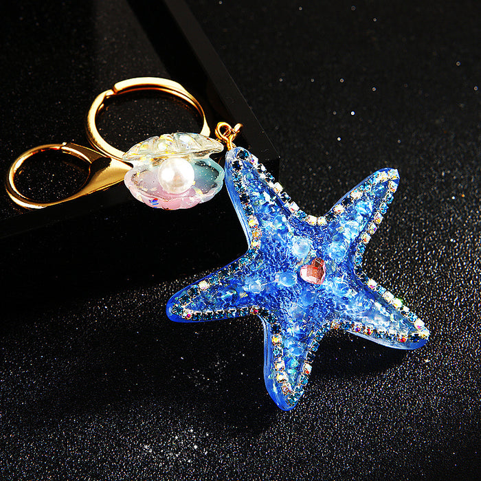 Wholesale Pearl Shell Sea Star Car Keychain Pendant Metal Keychain Gift