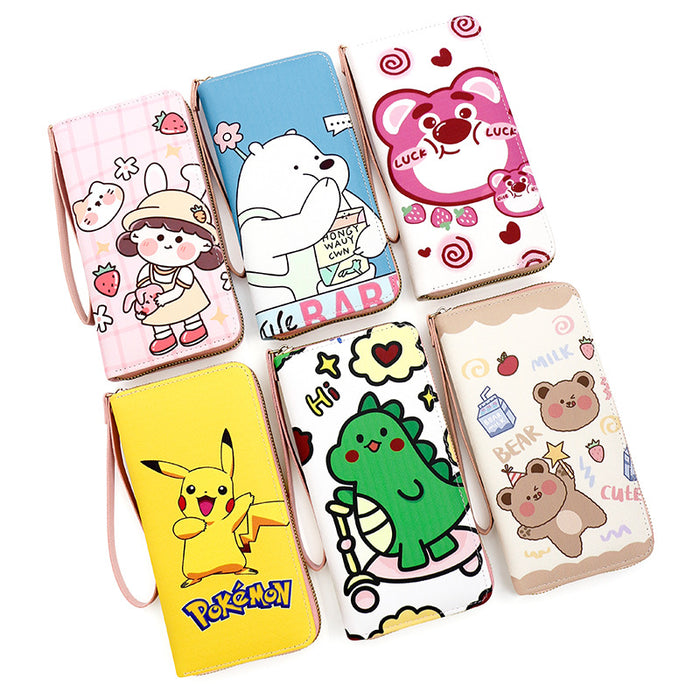 Wholesale   Cute Long Cartoon Wallet Student  Large Card Zipper Mobile Phone Bag Clutch Bag