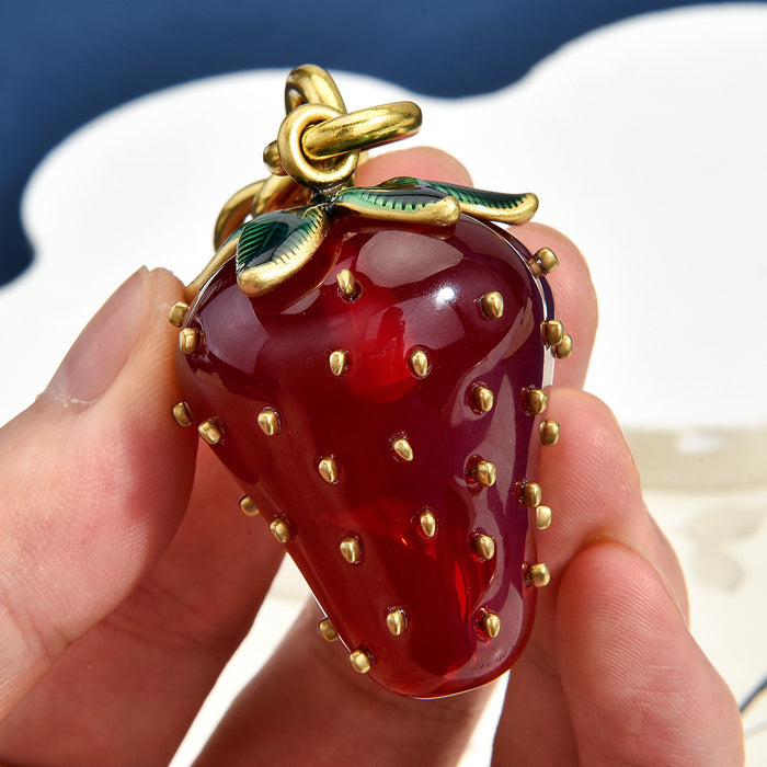 Wholesale Red Strawberry Keychain Bag Charm Cute Fruit Design Decorative Accessory Alloy Pendant For Women S Bag Boutique Resale
