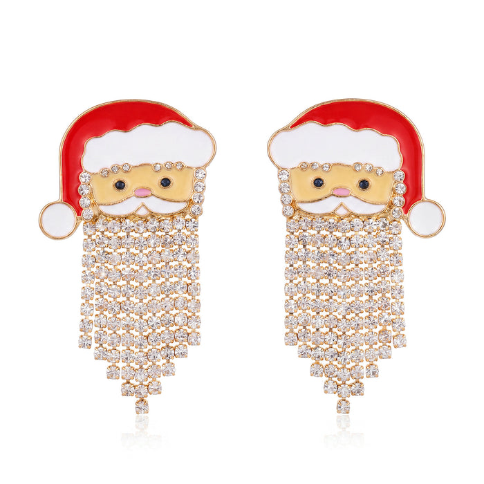 Wholesale Christmas Santa Hat Tassel Earrings Pearl Rhinestone Long Drop Alloy Jewelry Accessory for Holiday Party