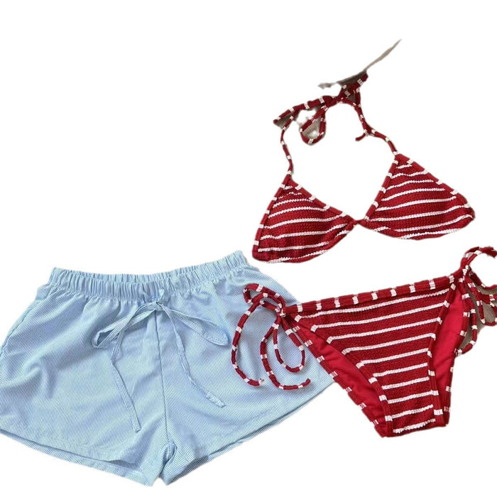 Wholesale Sexy bikini vacation beach loose striped shorts can be worn outside