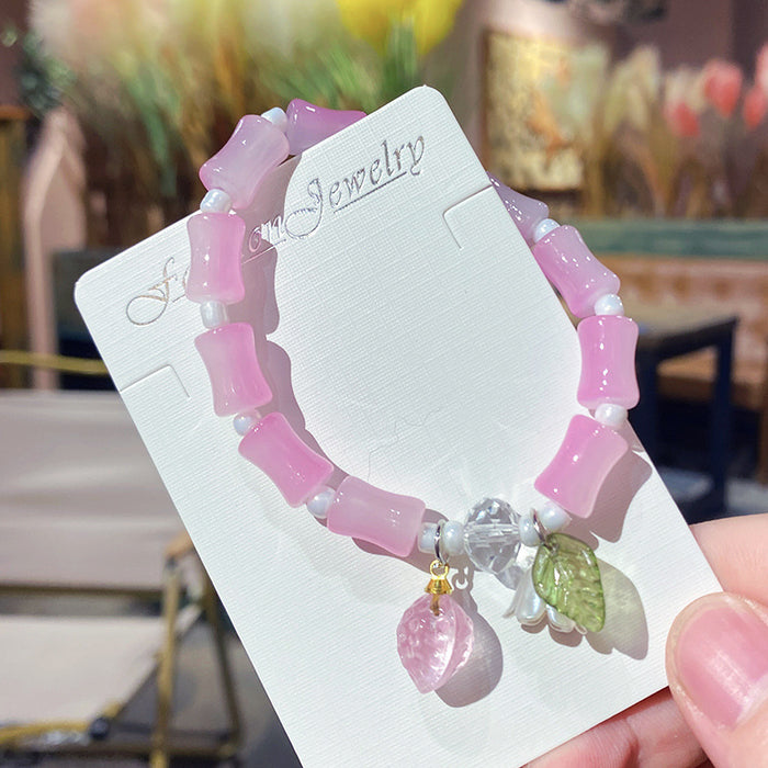 Wholesale Chic Flower Strawberry Bamboo Bracelet - Glass Colored Glaze Jewelry MOQ≥2