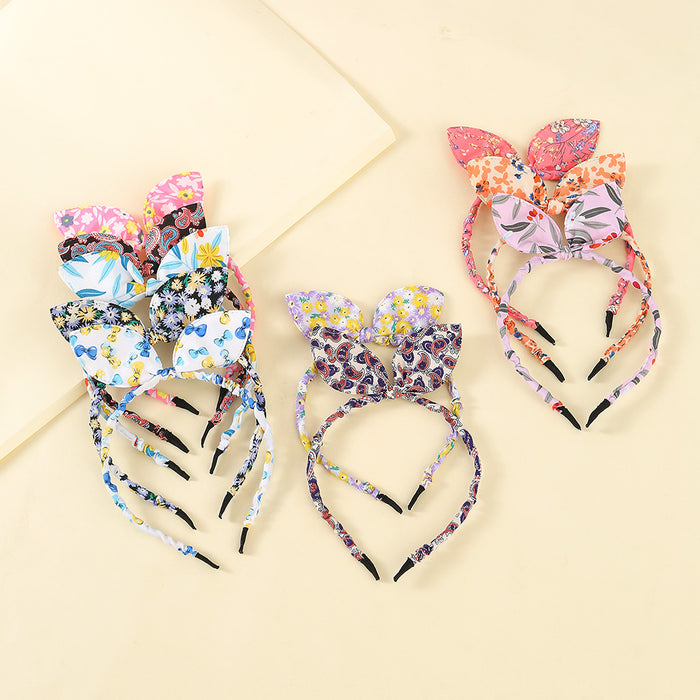 Wholesale Fabric Floral Rabbit Ears Bow Headband JDC-HD-YueS002