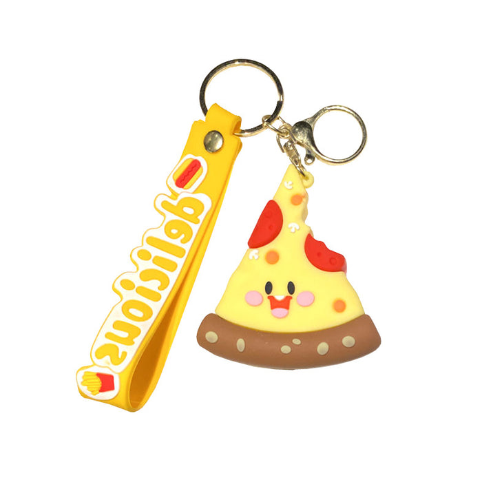 Wholesale Simulated Food Pizza Hamburger Fries Metal Keychain Bag Charm Gift