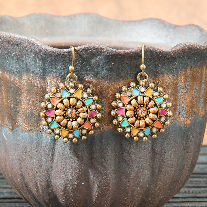 Wholesale 2pcs retro ethnic geometric turquoise earrings