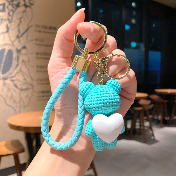 Wholesale Cartoon yarn, heart-shaped weaving pendant, car keychain accessories, keychain