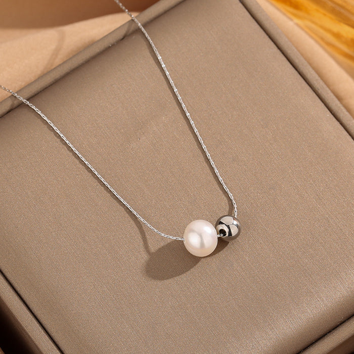 Wholesale 5pcs Freshwater Pearl Titanium Steel Necklace JDC-NE-MeiCheng010