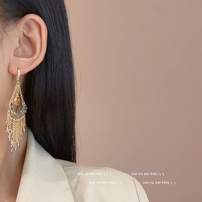 Wholesale Long crystal tassel earrings, light luxury earrings