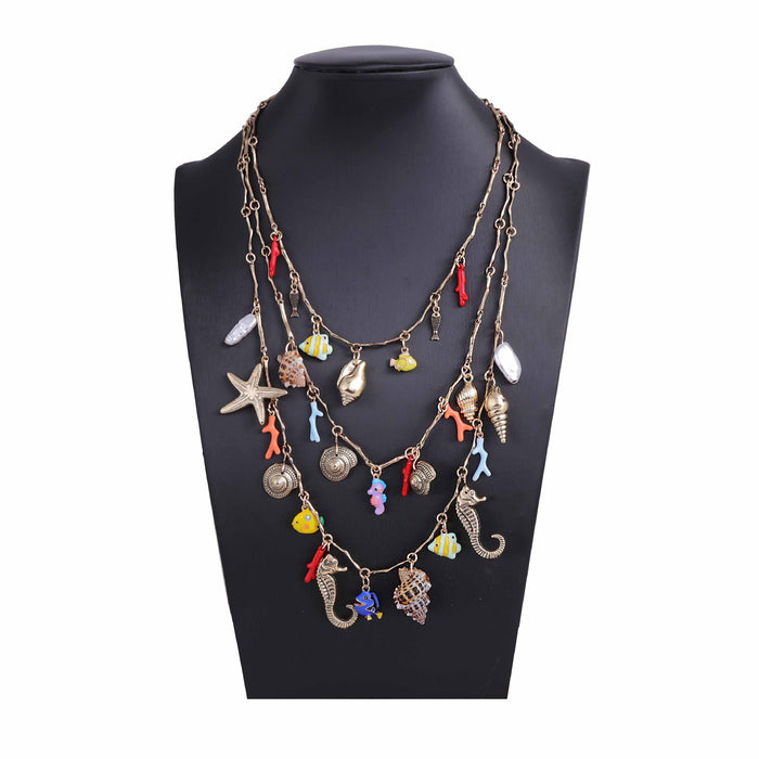 Wholesale leisure vacation ocean wind alloy seahorse conch sea star three-layer