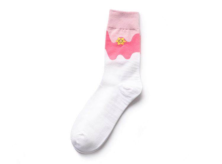 Wholesale Color blocked design with a minimalist mid tube cotton socks, fresh and thin women's socks
