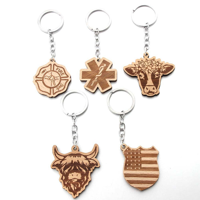 Wholesale Wooden Cow Head Keychain JDC-KC-JinA001