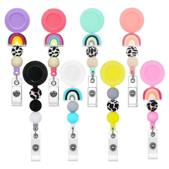 Wholesale Rainbow Silicone Beads ABS Retractable Keychains JDC-KC-QiDing017