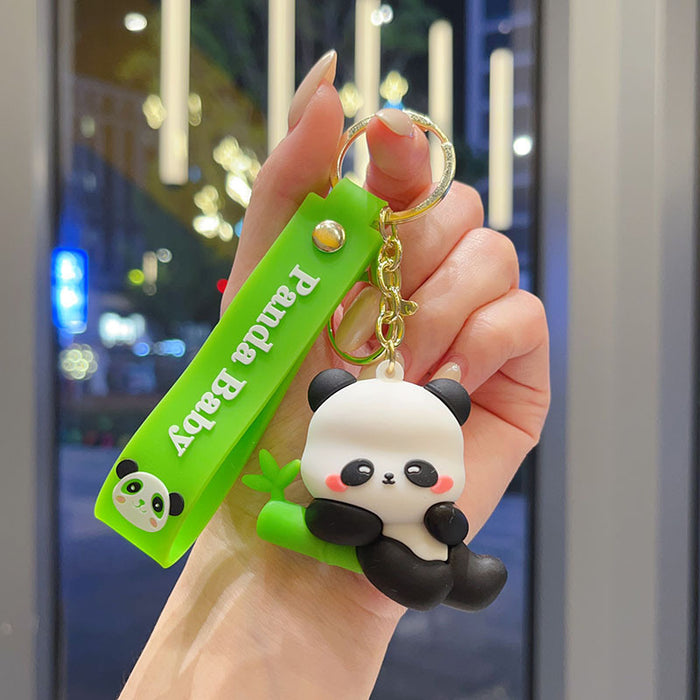 Wholesale Cute Cartoon Panda Keychain Soft PVC Bamboo Panda Handstand Decorative Accessory