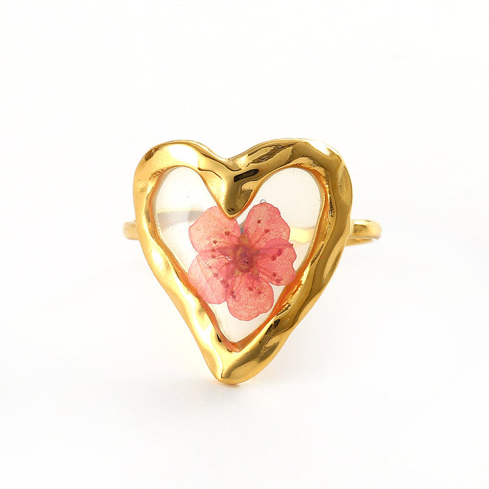 Wholesale Fashionable new dry flower series stainless steel ring high-end accessories niche design open ring bracelet