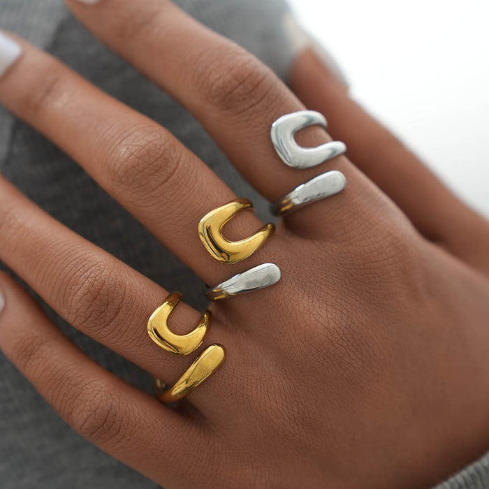 Wholesale Stainless Steel Lines Irregular Open Ring Titanium Steel Ring Jewelry