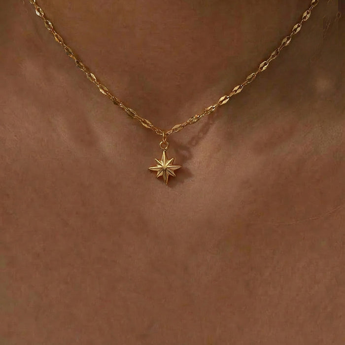 Wholesale Eight-pointed star titanium steel clavicle chain necklace