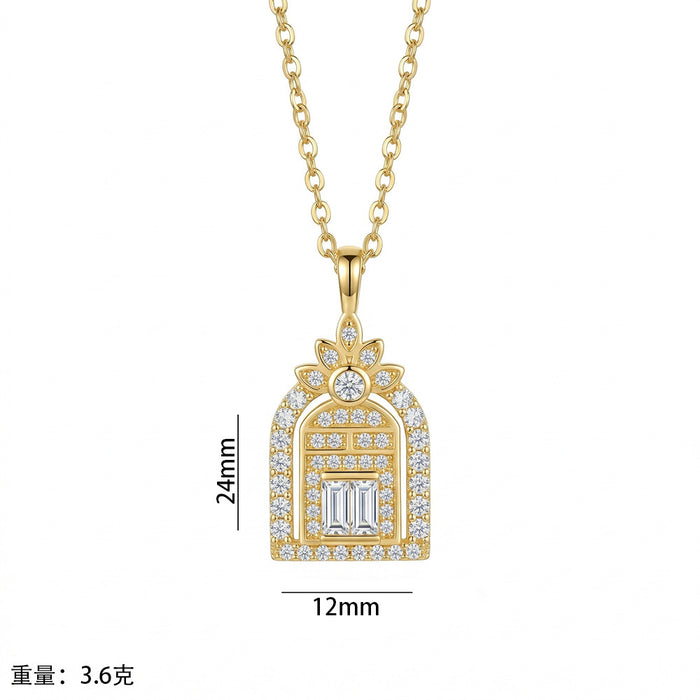 Wholesale Trendy Door of Happiness Zircon Inlaid Collarbone Necklace Gold Plated Titanium Steel MOQ≥2