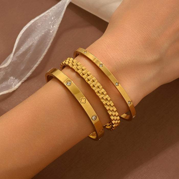 Wholesale Titanium Steel Horseshoe Bracelet With Crystal Row 18K Gold Plated Open Bangle Fashion Jewelry Accessory