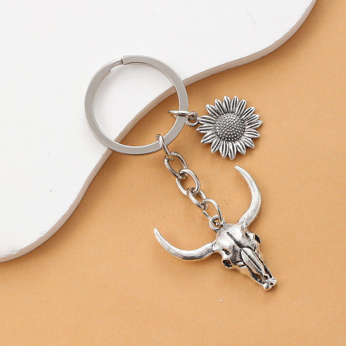 Wholesale Alloy Bull Head Sunflower Keychain JDC-KC-RongRui041