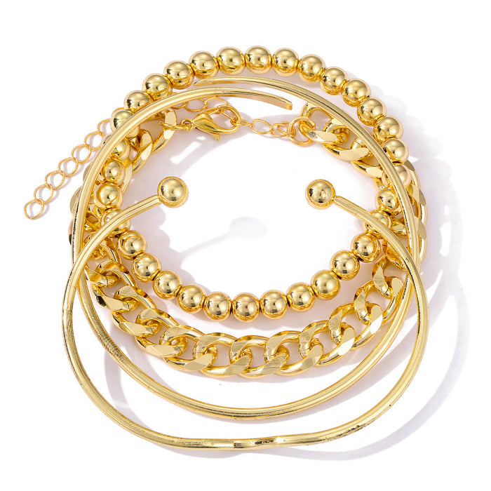 Wholesale Vintage Gold 4-piece Bracelet Set Personalized Mix and Match Stacked Thick Chain Open Bracelet