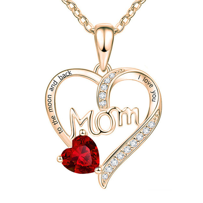 Wholesale Heart-shaped " MOM"  letter pendant necklace with rhinestones