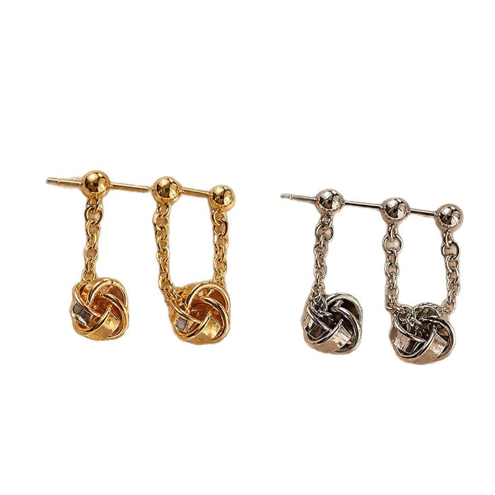 Wholesale Chic Geometric Knot Long Drop Earrings Alloy Gold Double Chain Fashion Accessory