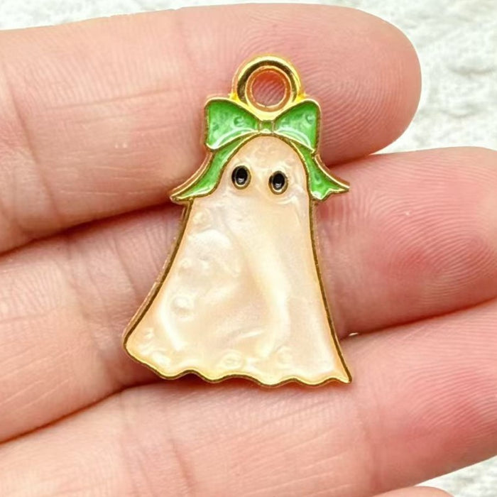 Wholesale 10pcs DIY Alloy Drip Oil  Bow Ghost Pendant Cute Quirky Necklace Earring Charm Accessory