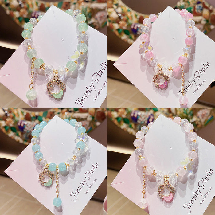 Wholesale Green Glass Crystal Hand Beaded Bracelet Butterfly Moon Design MOQ≥3