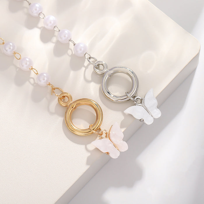Wholesale Butterfly Pendant Bracelet Women' s Fashion Buckle Pearl Bracelet