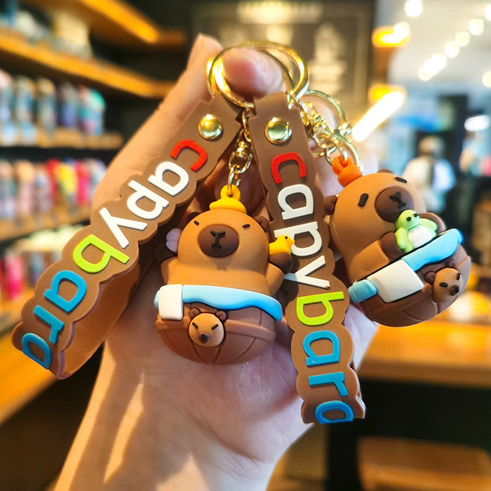 Wholesale Silicone Capybara Keychain Charm Eat Watermelon Design