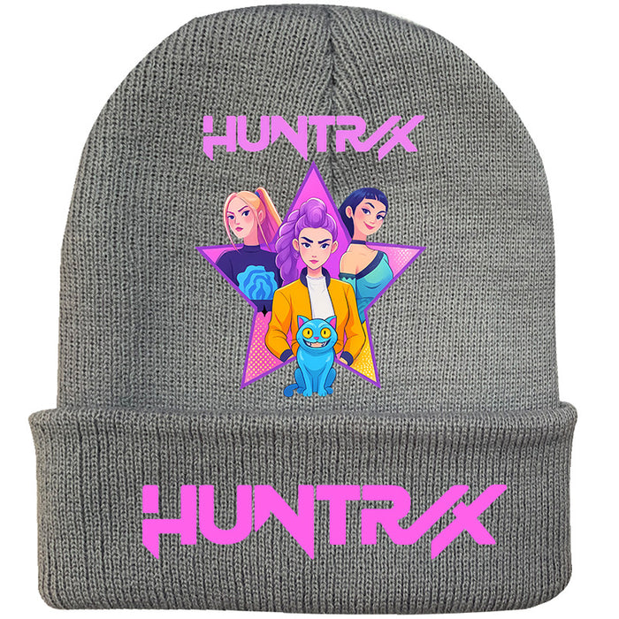 Wholesale Kpop Knitted hat fashion curled brim beanie printed