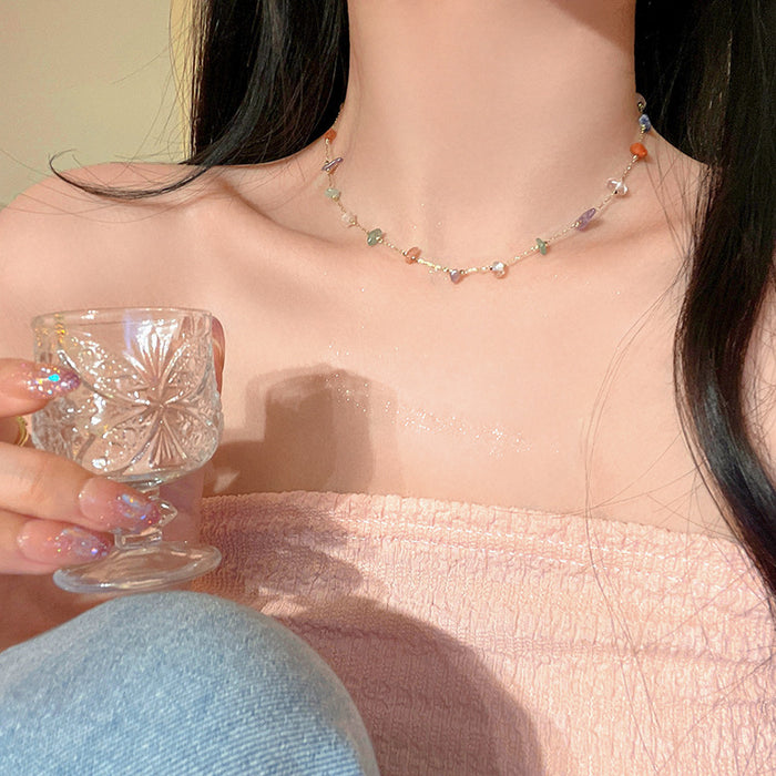 Wholesale Colorful natural stone necklace, light luxury, niche design, collarbone chain, versatile necklace accessories