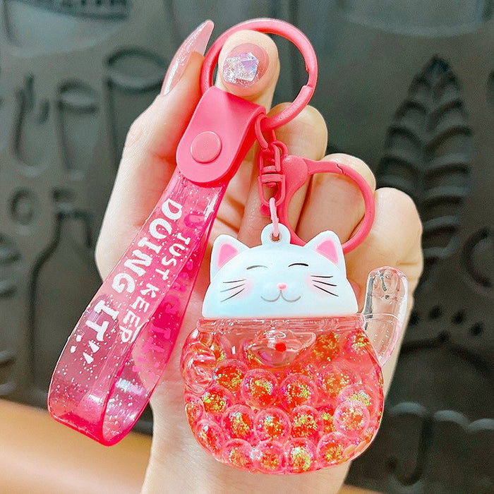 Wholesale Acrylic Bubble Bead Lucky Cat Keychain JDC-KC-YanG062