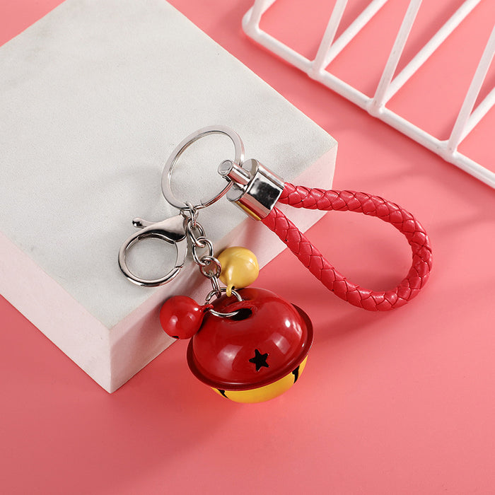 Wholesale Bag hanging decoration small gift creative woven leather rope bell keychain fashionable multi-color bell