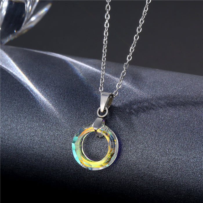 Wholesale Crystal pendant stainless steel short necklace light luxury hollow temperament titanium steel lock chain