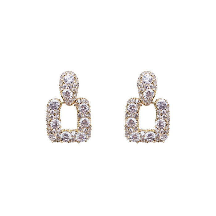 Wholesale Square earrings, retro Hong Kong style geometric light luxury crystal earrings, ladies' temperament earrings