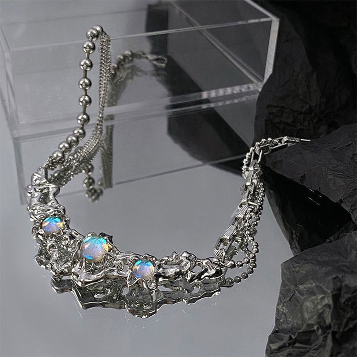 Wholesale New light luxury liquid imitation moonstone necklace with niche design and high-end collarbone chain