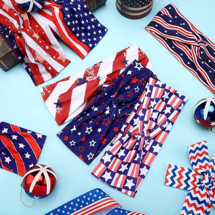 Wholesale 2PCS American Flag Independence Day Stars Knotted Sweat Absorbent Sports Bundle Fabric Headband JDC-HD-YunQ001