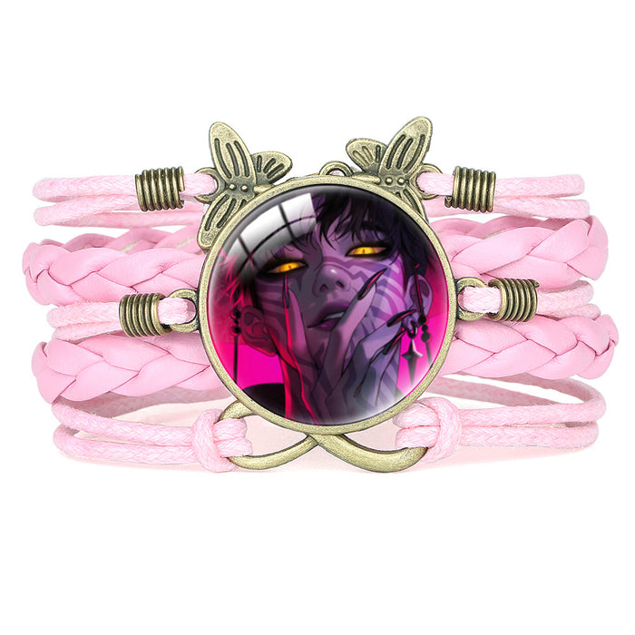 Wholesale KPOP Retro Butterfly Combination Cute Pink Multi-Layer Braided Girl Bracelet