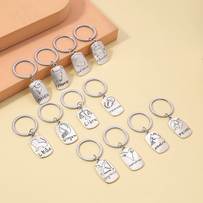 Wholesale Alloy Electroplating Constellation English Letter Keychain JDC-KC-RongRui071