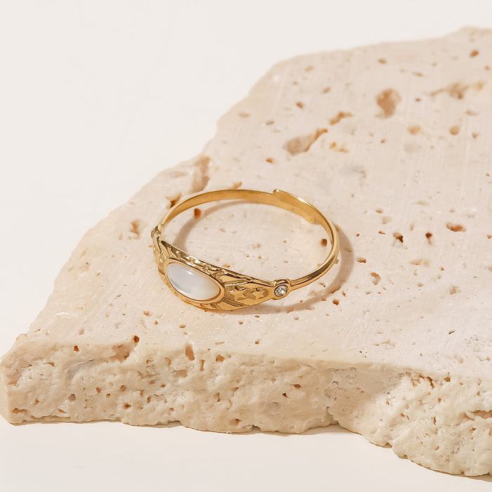 Wholesale French retro stainless steel zircon open ring ring star titanium steel jewelry