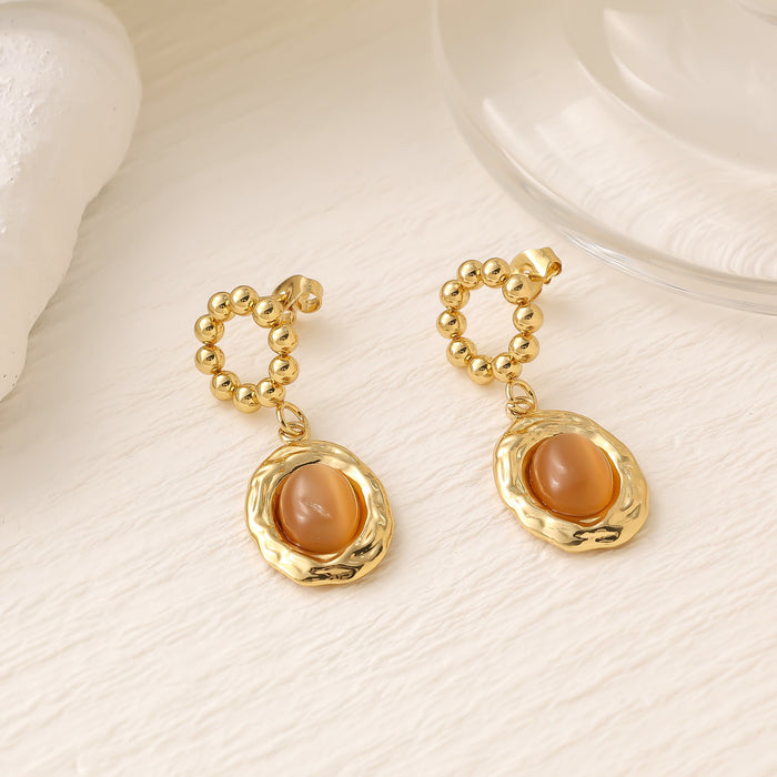 Wholesale Titanium Steel Geometric Steel Bead Zircon Pendant Earrings with High Quality, Fashionable and Color Preserving Earrings and Accessories Wholesale