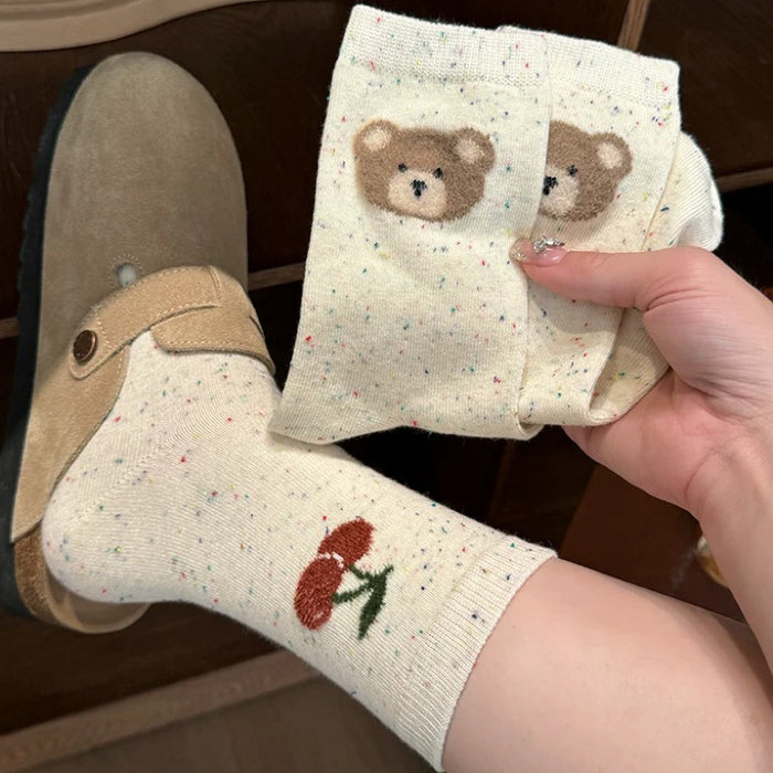 Wholesale Cute Socks Children's Bow Point Yarn Cotton Mid-length Socks Cartoon Bear Point Socks