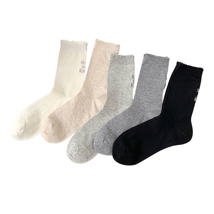 Wholesale Socks with heart-shaped embroidery mesh, fashionable stacking socks, independent packaging