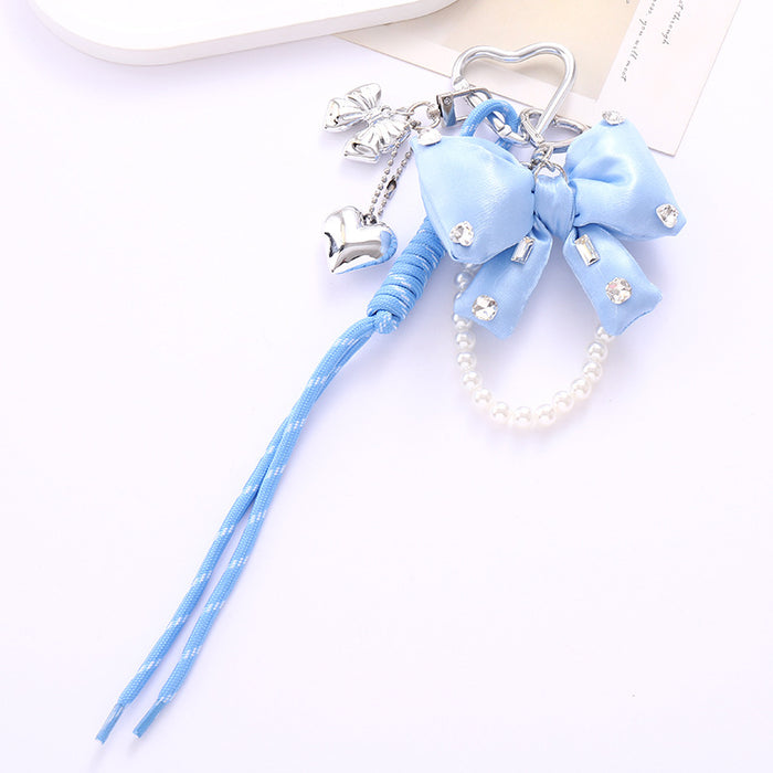 Wholesale Leather bow heart pendant luggage keychain lanyard accessories single buckle tassel pendant accessories