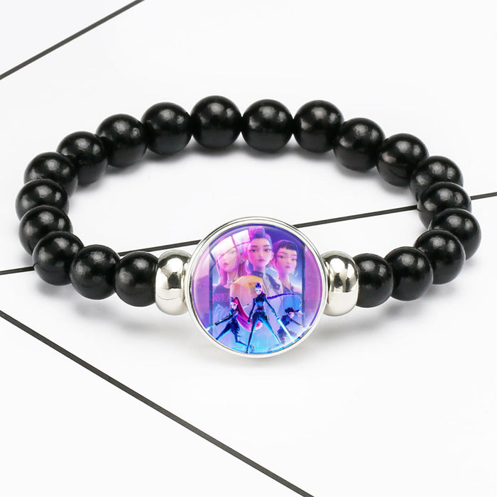 Wholesale KPOP black beaded elastic cord bracelets